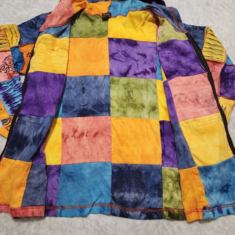 Rising International Hoodie XL Tie Dye Patchwork Sun Celestial Hippie Artsy Boho - Picture 5 of 12